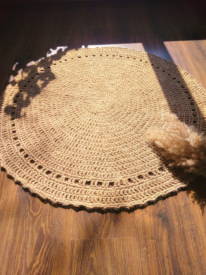 Kids Room Rug Natural Eco-friendly Jute Crochet Kids Room Rug Not Allergic Baby Play Mat Rug