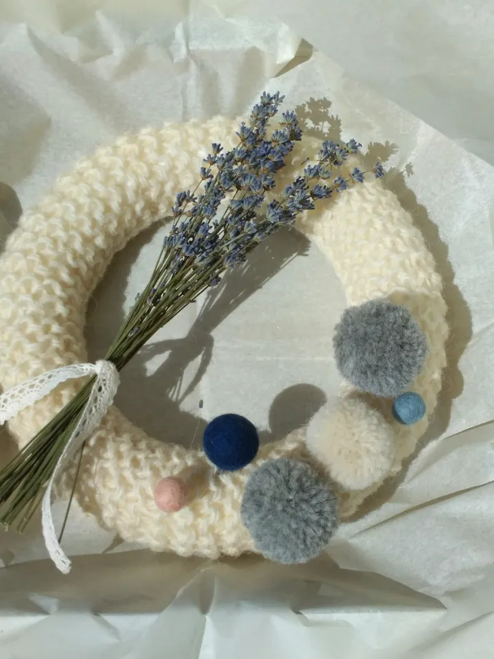 Gift for Home Crochet Wreath Natural Craft Knitted Decorative Holiday Home Door Wreath Winter New Year and Christmas Minimalistic Wreath