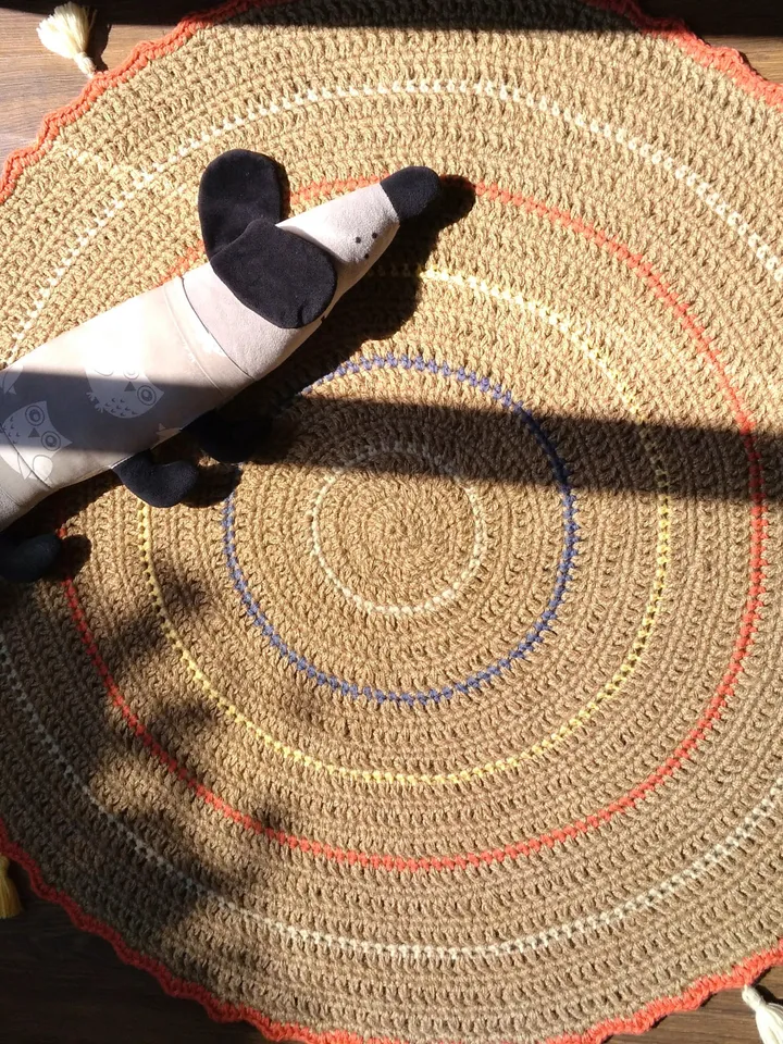Handmade Crochet Round Jute Rug Beige Eko-frindly Natural Fall Decor Carpet Jute Area Rug Housewarming Gift Zero Waste Scandinavian Country