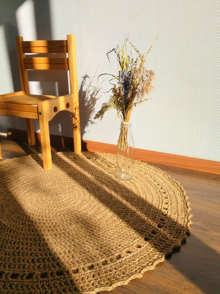 Gift for Home Natural Jute Rug Eco-friendly Jute Crochet Round Rug Living Room Carpet Chiidren's Play Mat Rug Natural Jute Decor for Floor