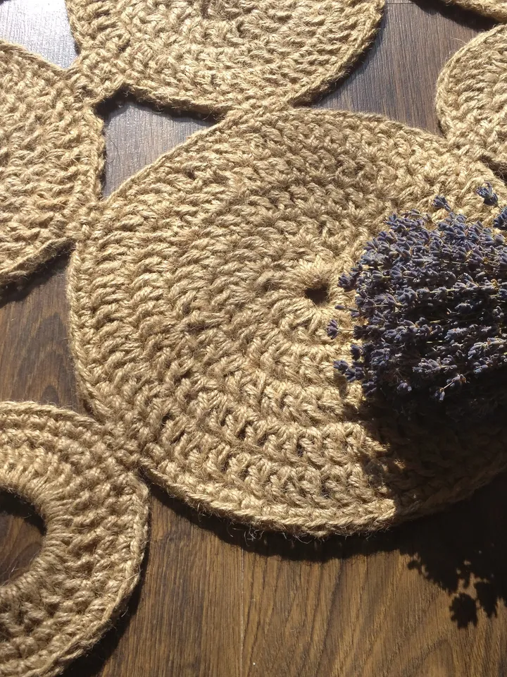 Gift for Home Natural Jute Rug Eco-friendly Jute Crochet Round Rug Bedroom Nursery and Kids Room Carpet  Not Allergic Play Mat Rug