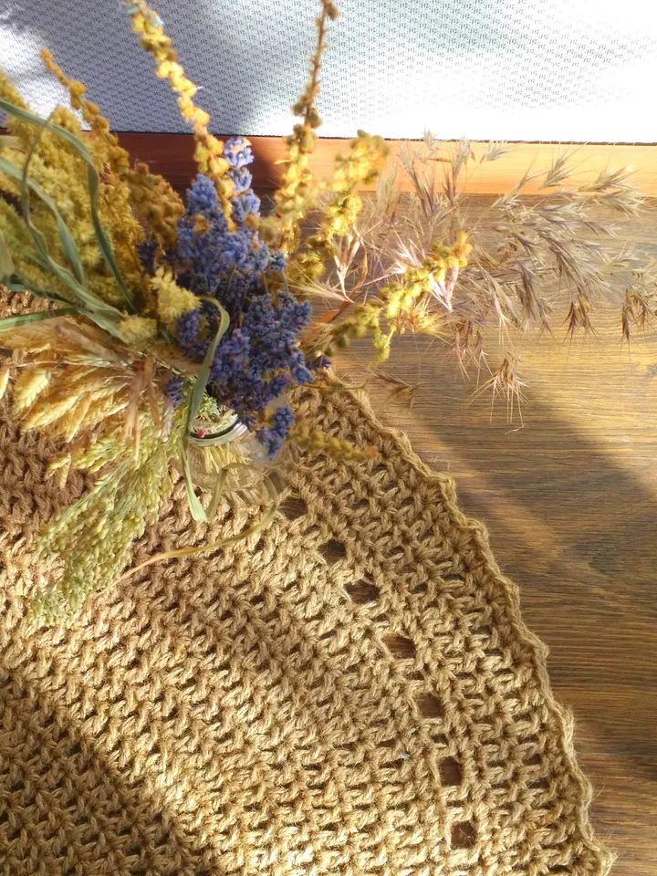 Handmade Crochet  Rug Beige Eco-friendly Natural Floor Round Jute Carpet Jute Area Rug Housewarming Gift Zero Waste Scandinavian Country