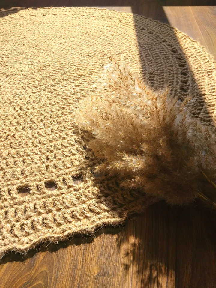 Handmade Crochet  Rug Beige Eco-friendly Natural Floor Round Jute Carpet Jute Area Rug Housewarming Gift Zero Waste Scandinavian Country
