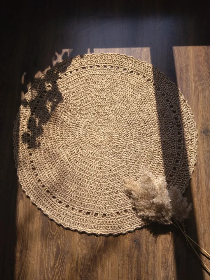 Handmade Crochet  Rug Beige Eco-friendly Natural Floor Round Jute Carpet Jute Area Rug Housewarming Gift Zero Waste Scandinavian Country