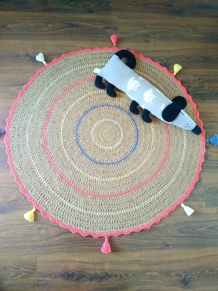 Handmade Crochet Round Jute Rug Beige Eko-frindly Natural Fall Decor Carpet Jute Area Rug Housewarming Gift Zero Waste Scandinavian Country