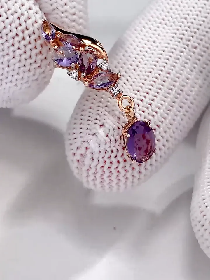 Earrings jewelry Silver gold plated 925 assay value with amethyst