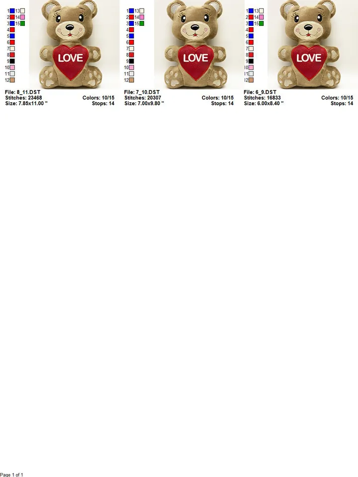 Bear with Heart Valentine's Day Stuffed Toy In The Hoop ITH Pattern plush Toy digital design for  Machine Embroidery