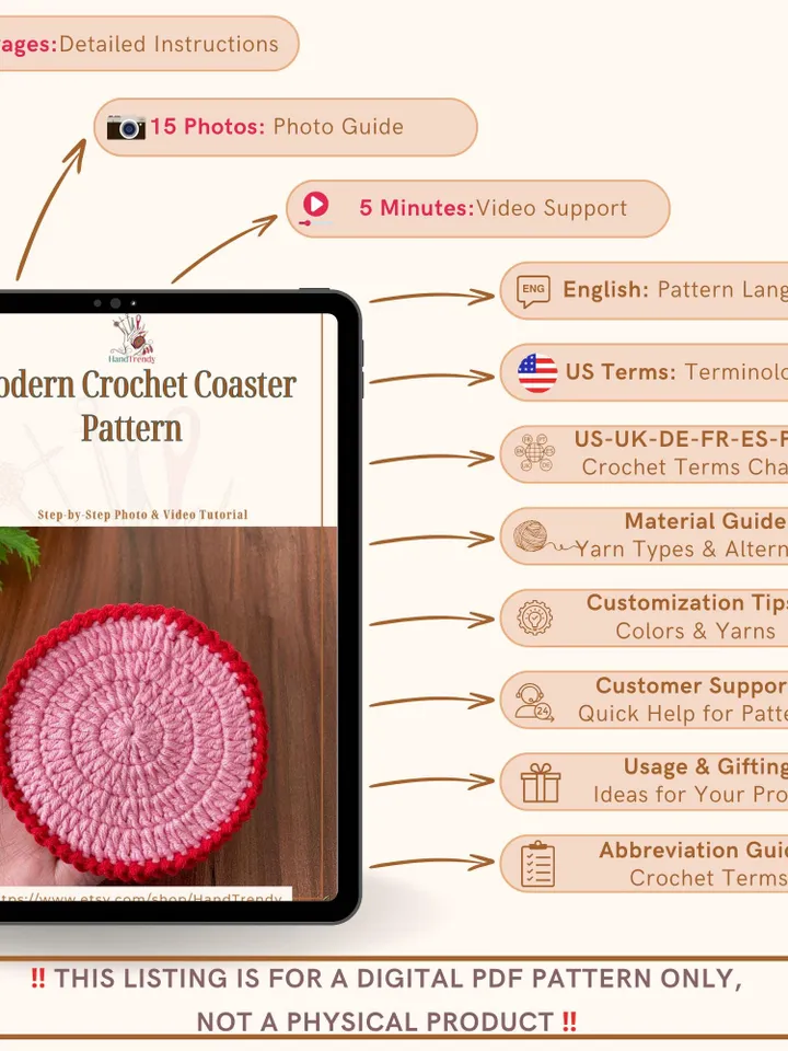 Modern Crochet Coaster Pattern, Unique DIY Cotton Round Coaster Tutorial, Perfect Handmade Table Decor Gift for Beginners