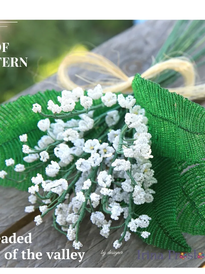 Beaded lilies of the valley, Dandelion, forget-me-nots pattern | Flower pattern | Seed bead patterns | Beadwork pattern