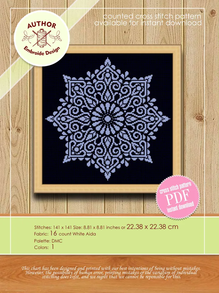 Mandala cross stitch pattern download PDF, Flower mandala pattern digital PDF, Monochrome cross stitch chart Modern beginner stitch #M106