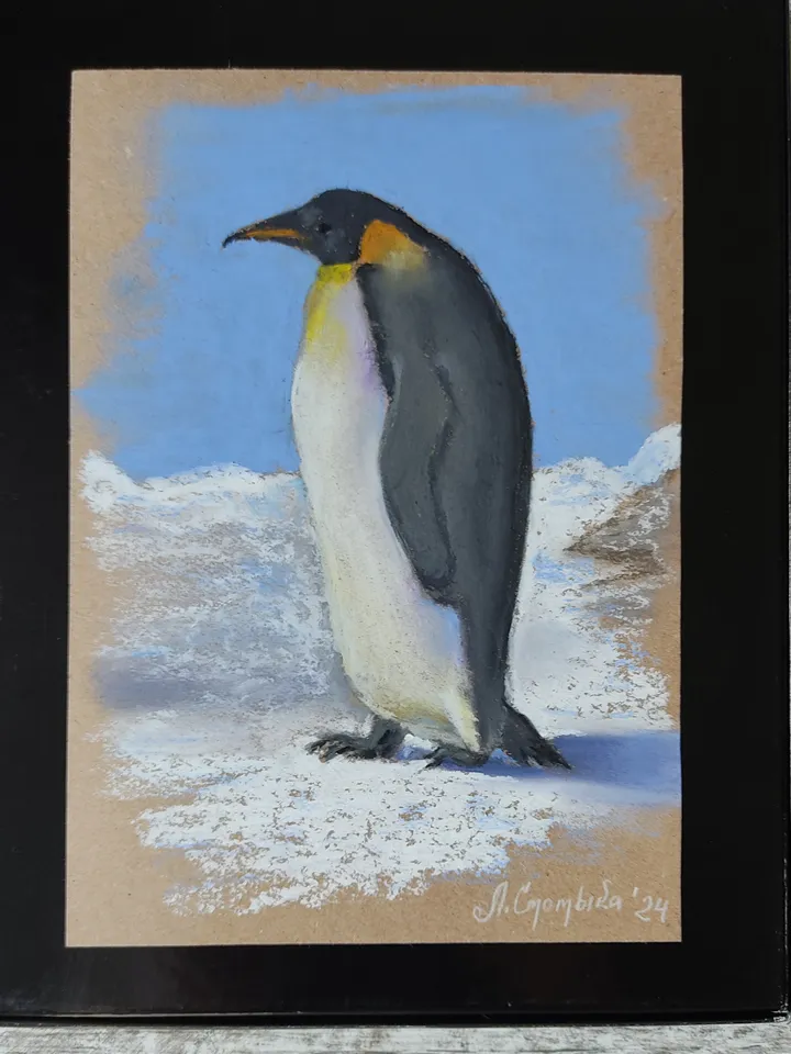 Penguin. Original oil pastel painting.