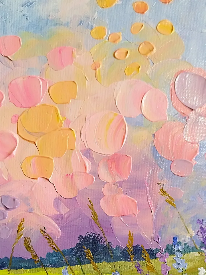 Wildflowers Textured Landscape Painting | Wall Art Decor