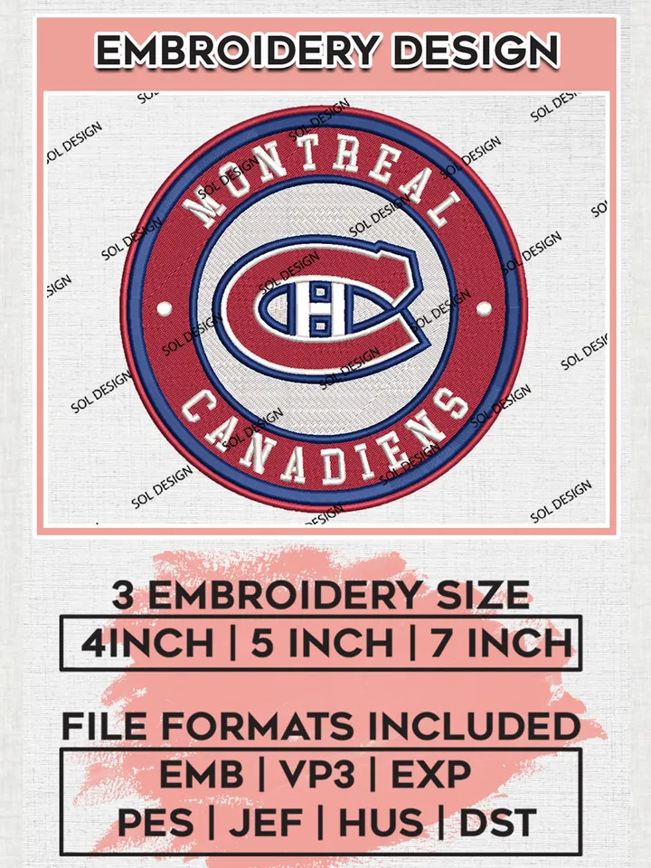 Montreal Canadiens Circle Logo Machine Embroidery Files, NHL Montreal Canadiens Embroidery Designs, NHL Canadiens Logo, NHL Embroidery Designs, Digital Download