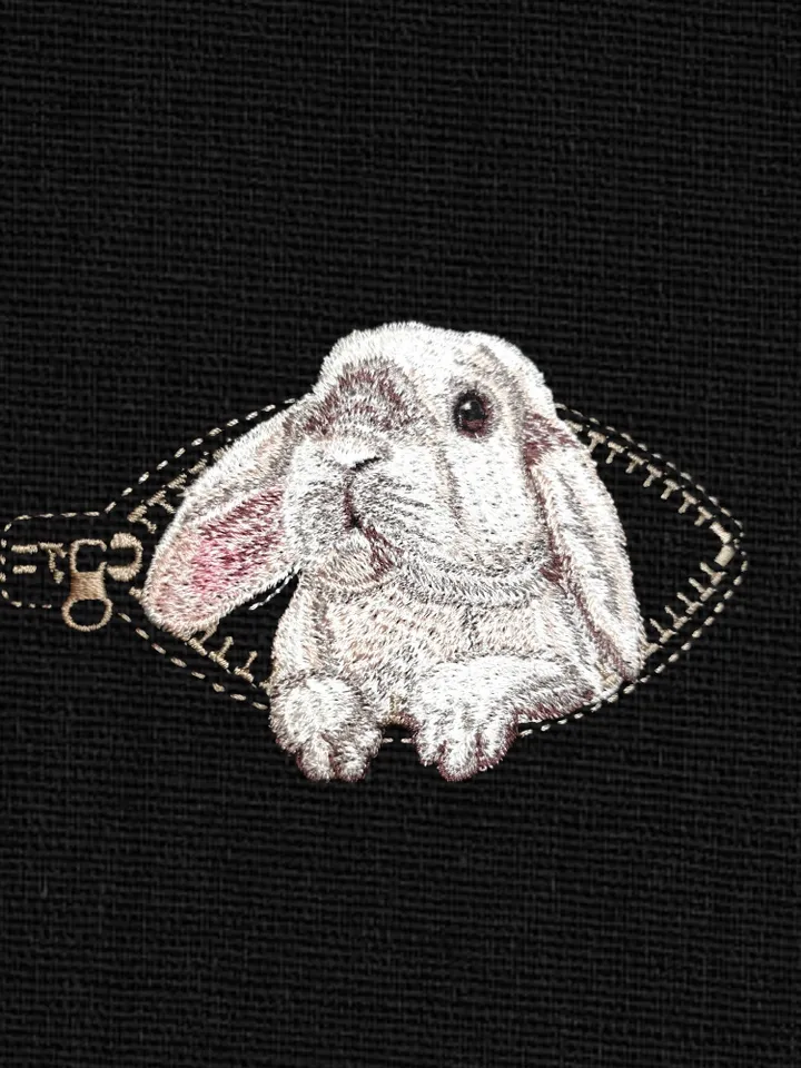 Rabbit in a zipper pocket Miniature realistic machine embroidery design Pet design rabbit realistic pattern rabbit embroidery motif
