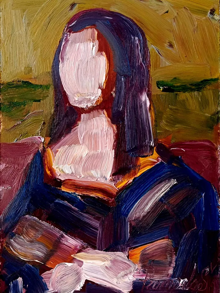 Woman Painting Original Art Portrait Woman Art Abstract Portrait original copy Mona Lisa Art Modern Surrealism Art 7x5 by ArtProkopaloSv