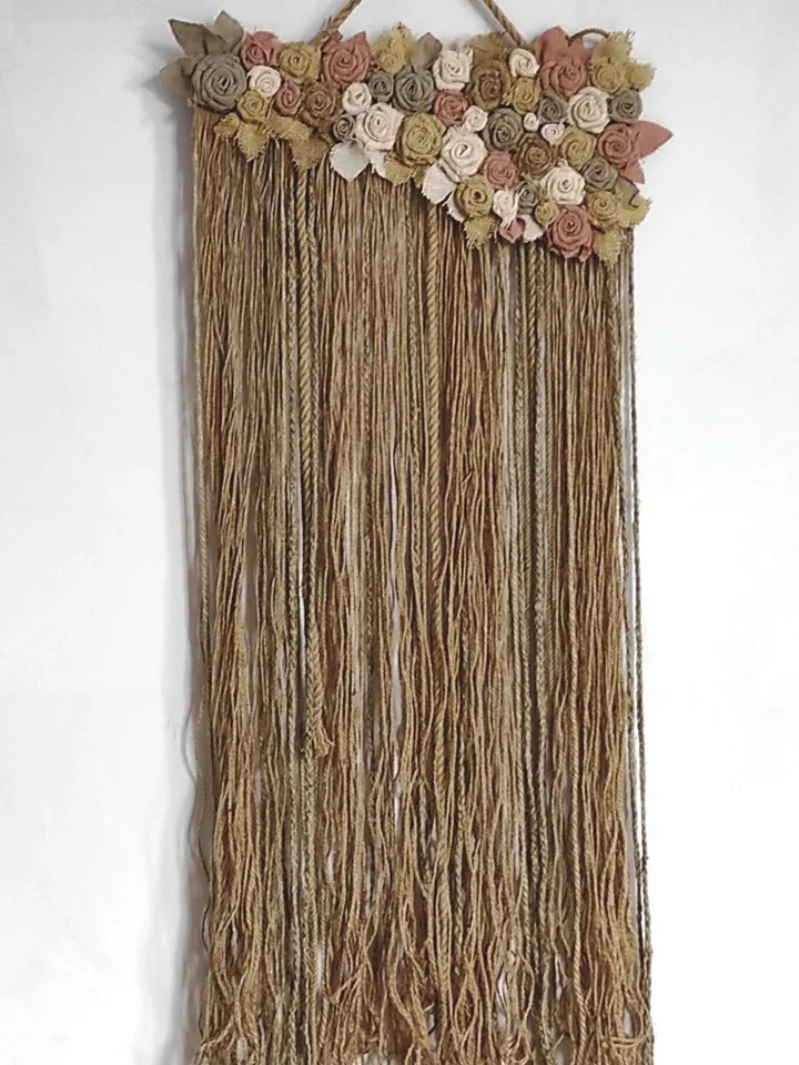 Wall tapestry woven large dip dye hanging macrame art big yarn dyed decor extra weaving rope art pastel danish farmhouse textile flower