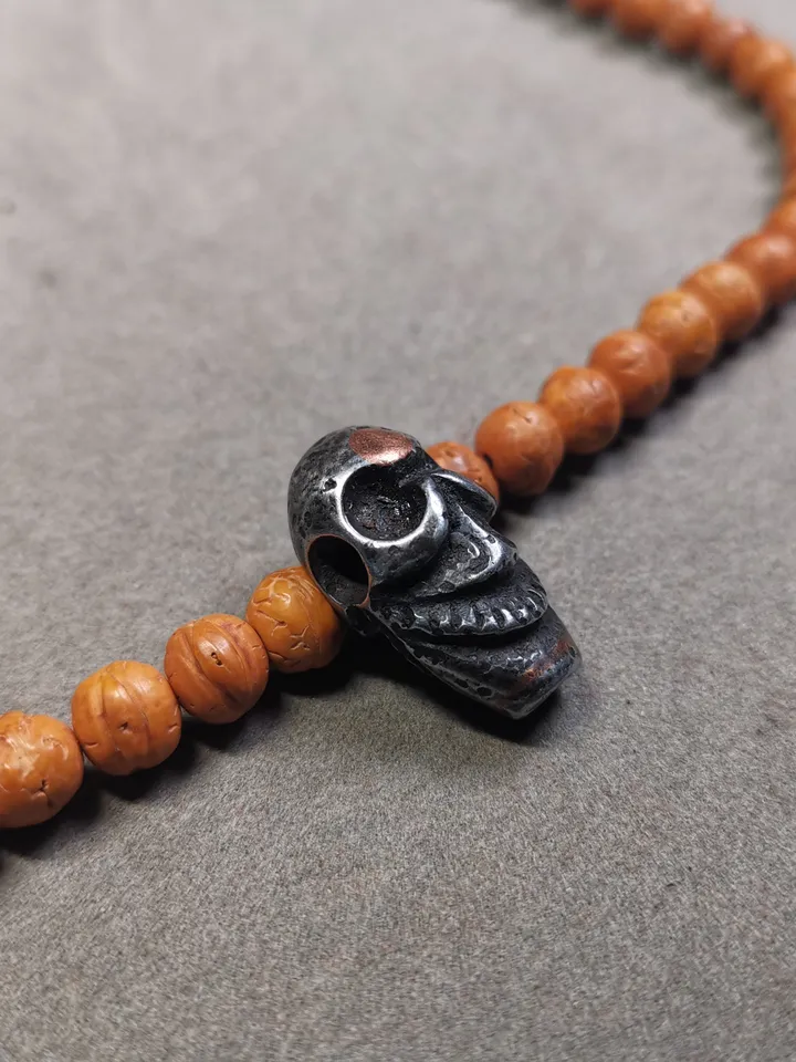 Gandhanra Tibetan Cold Iron Guru Bead,Big Skull Shape T-drilled 3-Hole Prayer Bead,Mala Bead,Connector Bead for Buddhist Bead Accessories