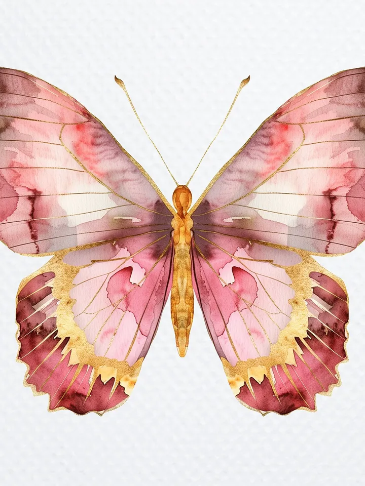 12 Pink Golden Butterfly PNG Clipart, Printable Watercolor Butterfly, Butterfly sublimation, Paper craft, junk journals, Digital download