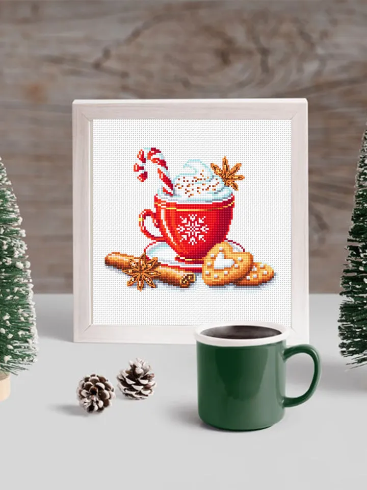 Christmas coffee cross stitch pattern download PDF, Christmas cross stitch chart, Winter holiday hand embroidery PDF, Coffee cup stitch #N58