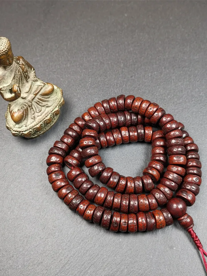 Gandhanra Old 108 Bodhi Seed Beads Mala,13mm Prayer Beads Necklace for Meditation,Circumference 70cm