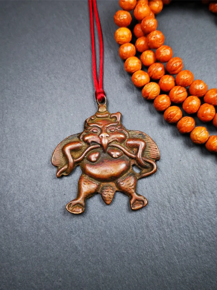 Gandhanra Antique Tibetan Buddhist Amulet,Garuda,Garula,Suparna,Golden-winged Bird Pendant,Made of Red Copper,2.16"