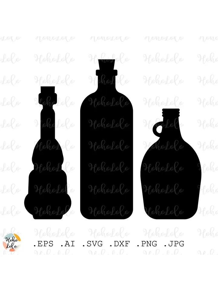 Bottles Svg, Bottles Silhouette, Bottles Cricut, Bottles Stencil Template Dxf, Bottles Clipart Png