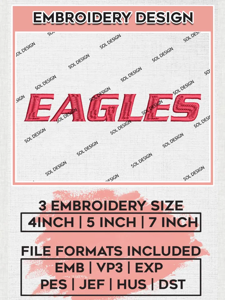NCAA Eastern Team Writing Logo Embroidery Design Files, NCAA Eastern Washington Eagles Machine Embroidery, NCAA Teams, 3 sizes, NCAA Machine embroidery designs, Digital Download