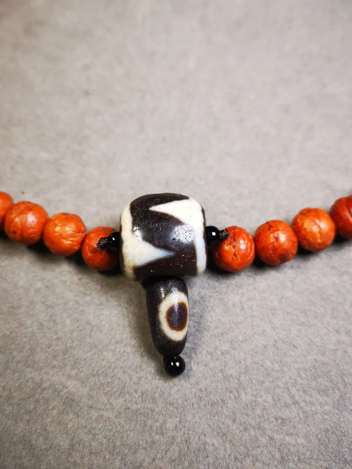 Gandhanra Old Tiger Tooth Dzi Guru Bead,T-drilled 3-Hole Mala Bead, Prayer Bead,Connector Bead for Buddhist Bead
