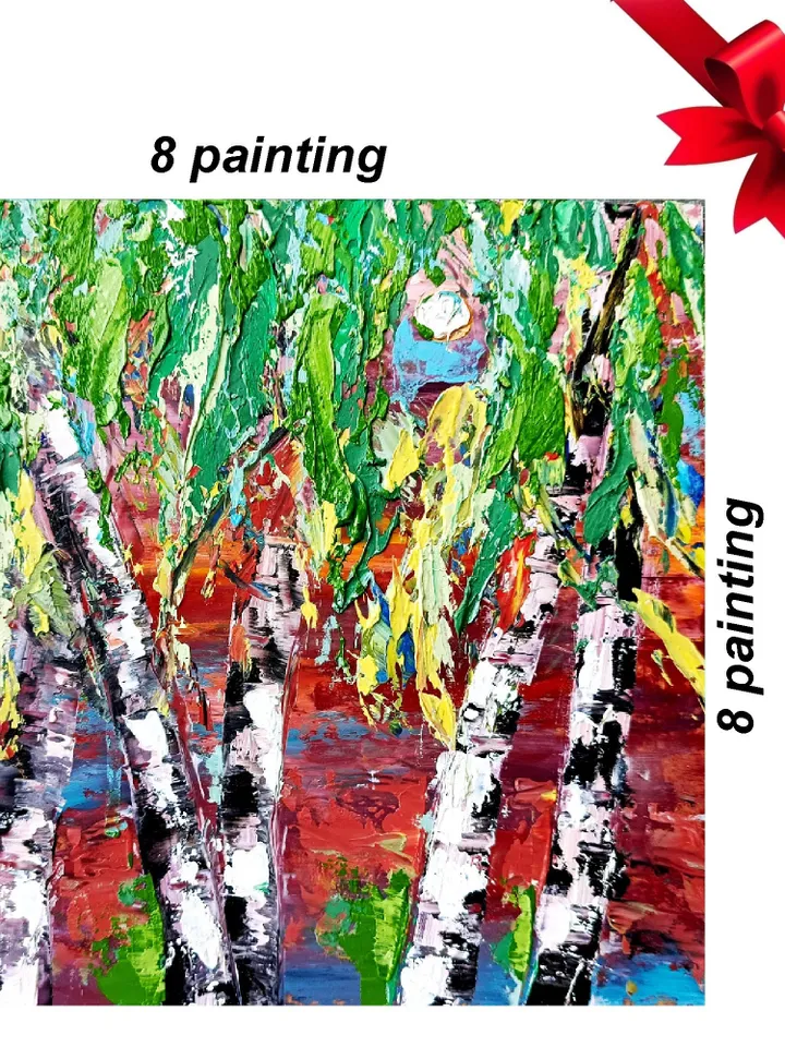 Vermont Painting Birch Tree Original Art Fall Impasto Oil Painting Landscape Wall Art Birch trees painting 8 by 8 in by ArtProkopaloSv