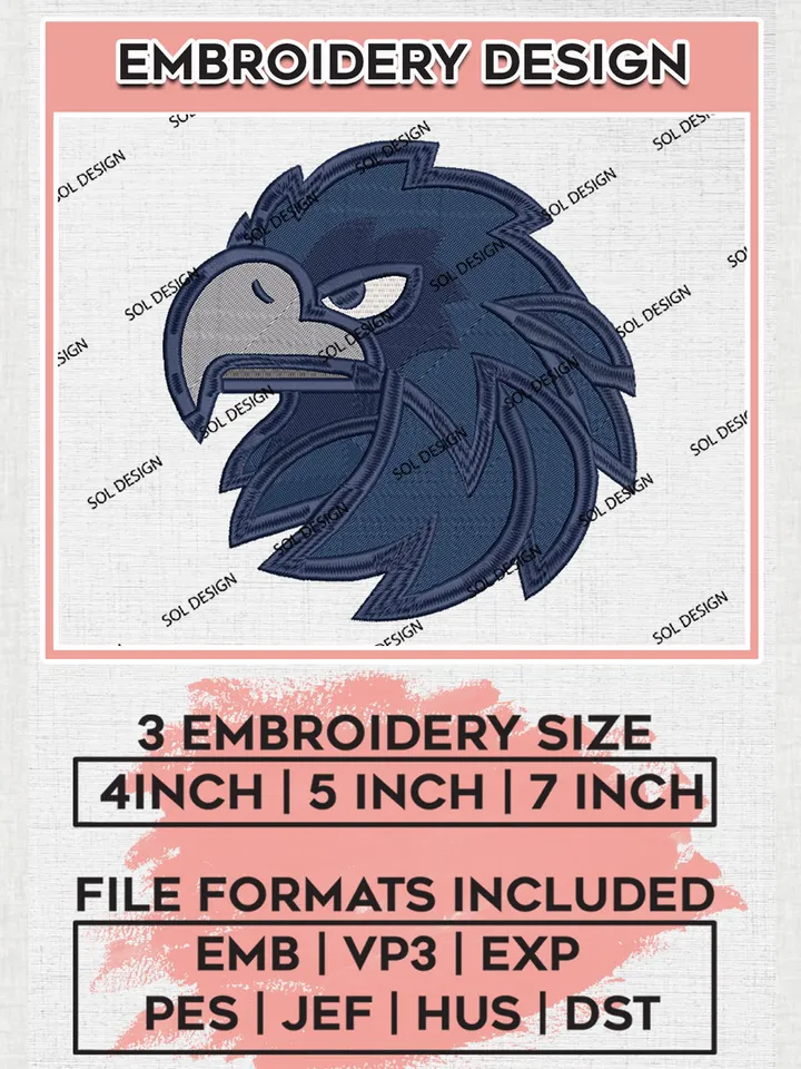 Monmouth Hawks Mascot Embroidery Designs, NCAA Logo Machine Embroidery Files, NCAA Monmouth Hawks Logo, NCAA Embroidery Designs, Machine Embroidery Designs, Digital Download