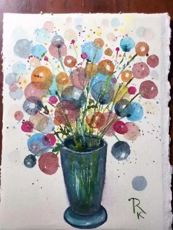 Fantasy Flowers in a vase original watercolor painting,floral fantasy wall art,small watercolor painting wall decoration,gift.