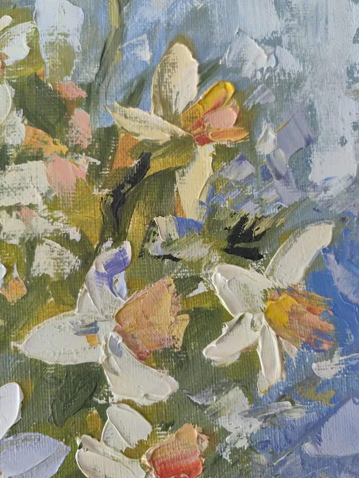 Narcissus Original Oil Panting Bouquet Of White Daffodils Wall Art