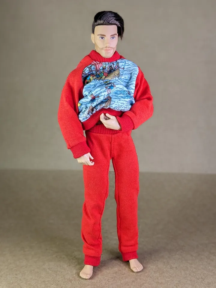 Handmade red & blue casual set (longsleeve, pants) for 12-inch fashion male dolls