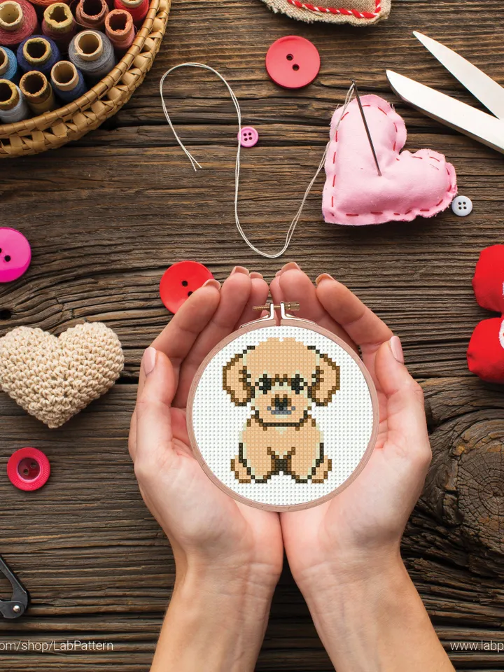 Mini Poodle breed Cross stitch pattern, tiny dog, contemporary pet, animal, beginner counted, modern chart, DIY, embroidery, instant PDF