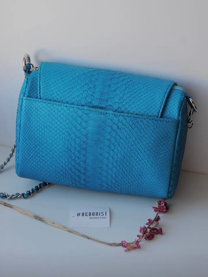 Genuine python skin crossbody turquise tassel womens bag / exotic leather bags / designer leather handmade purse / chain shoulder bag