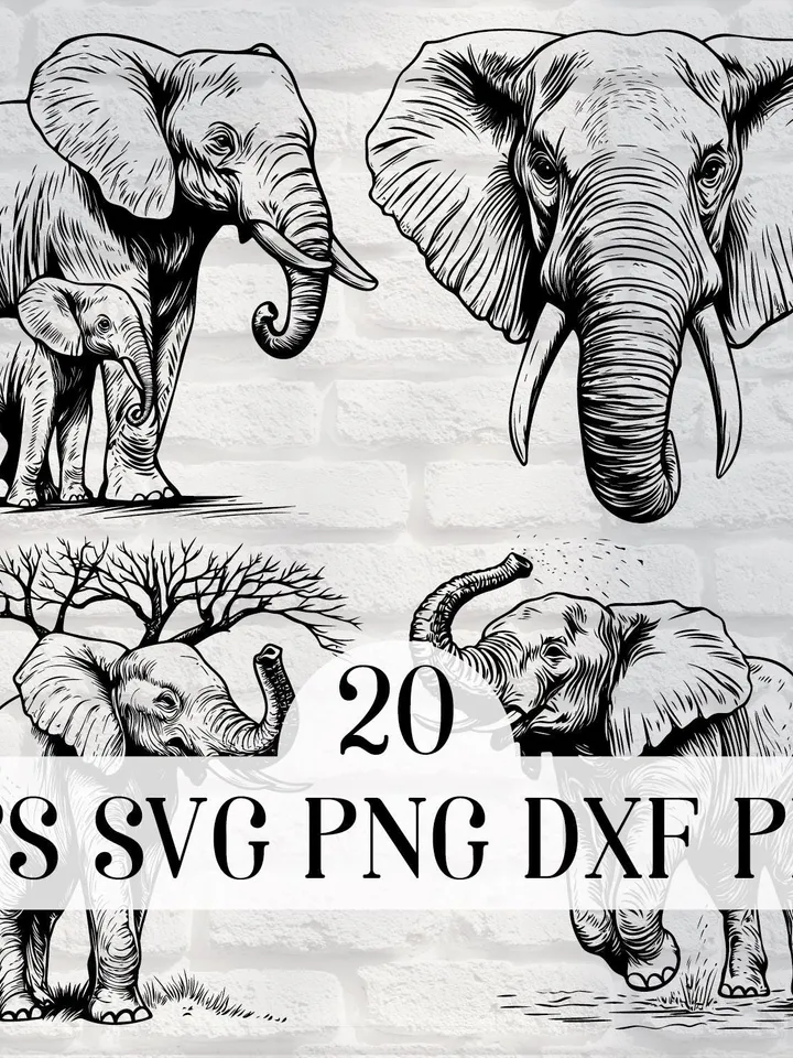 Vector 20 Elephant Design Bundle cute Elephant PNG for Sublimation Elephant SVG file for cricut, Elephant Laser Cut file for engraving