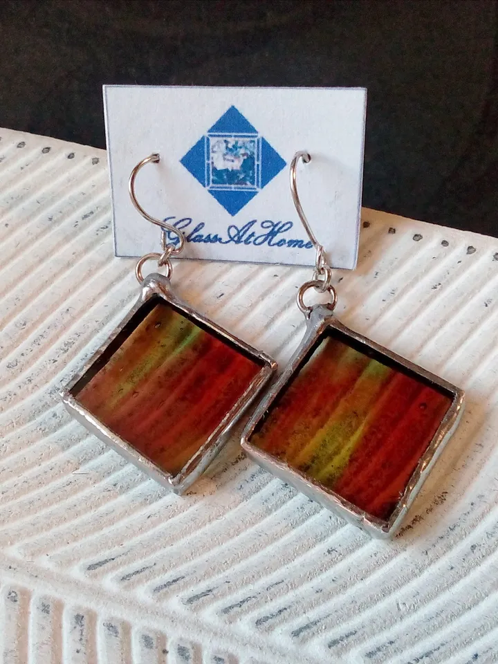 Simple stained glass, blue earrings, cute squar earrings, geomentic earrings