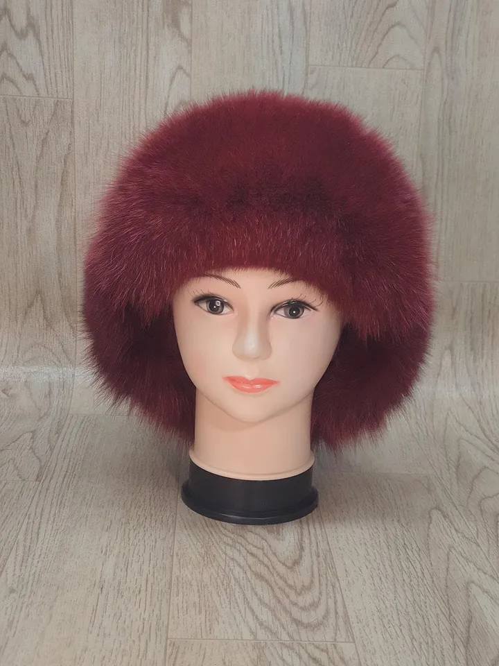 Women's Hat Zimushka from Fox. Fur hat from Natural Fur. Top of the Hat Genuine Leather. Winter hat. Handmade. Red hat made of arctic fur