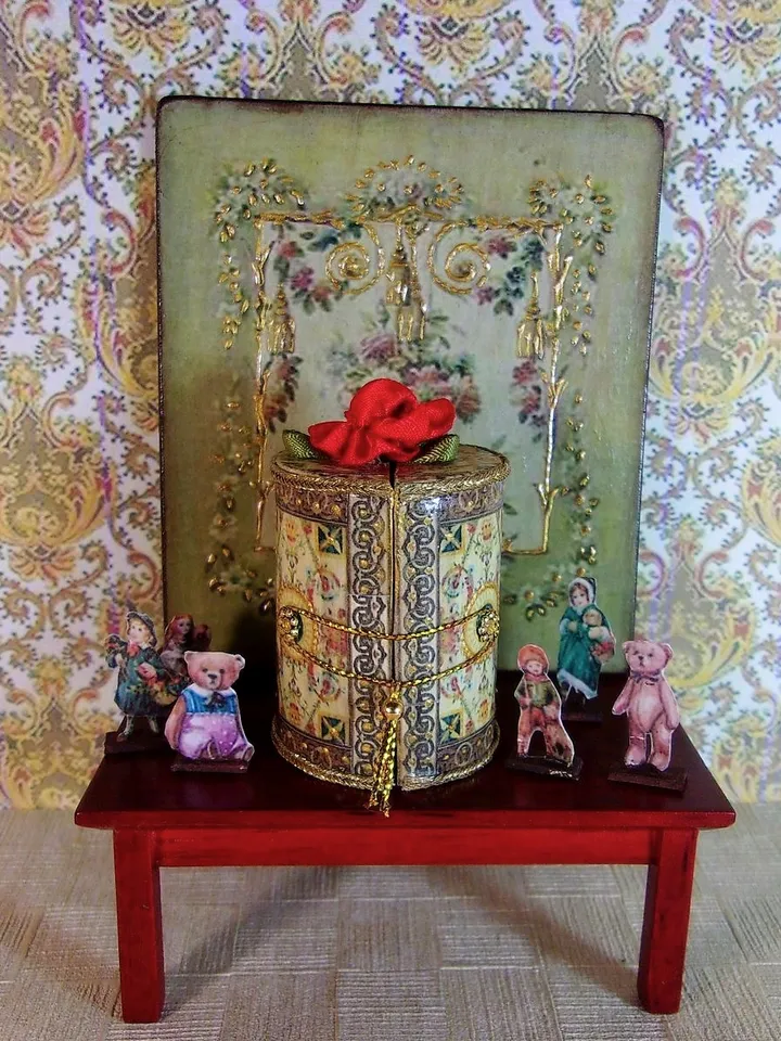 Vintage theater-box with dolls. Puppet show.1:12 scale.