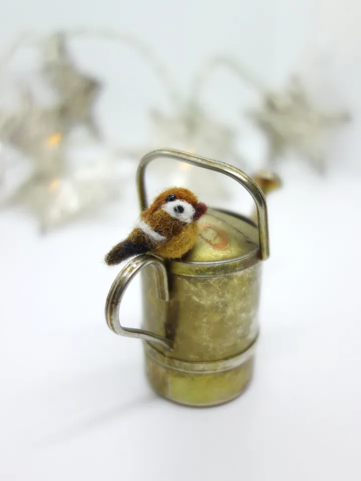 Tiny needle felted sparrow, miniature bird, made to order
