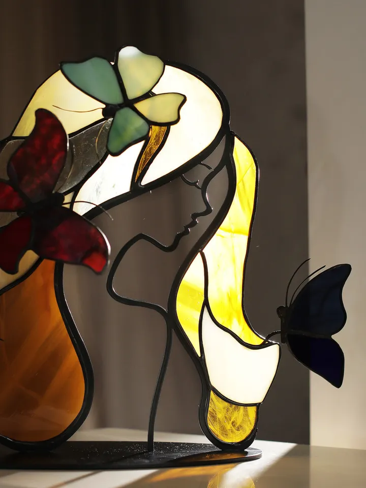 Girl with Butterflies in Her Hair. Tiffany Stained Glass
