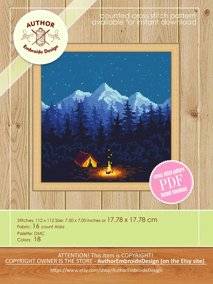 Mountain landscape cross stitch pattern download PDF Nature cross stitch chart Camping digital Mountain cross stitch Adventure awaits #L35