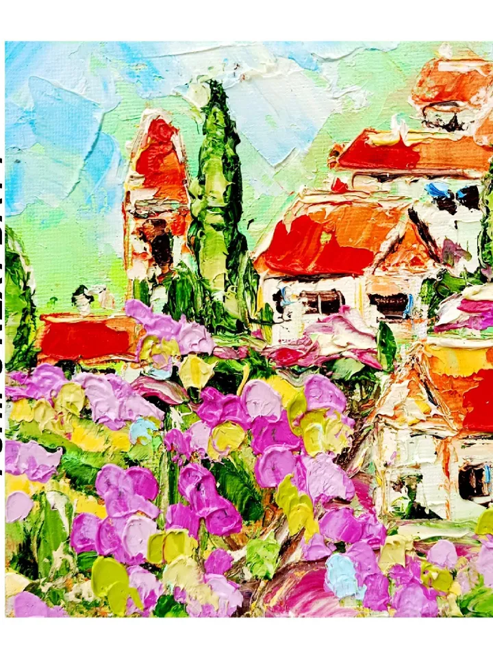 Tuscany Oil Painting Impasto Original Art Italian City Italy Wall Art Landscape Painting Tuscan Small Art 6x6 Impressionist ArtProkopaloSv