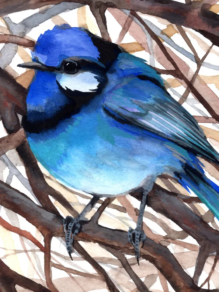 Bluebird original watercolor, birds painting, handmade wall decor, 5.7x5.7 in art for bird lovers by Anne Gorywine