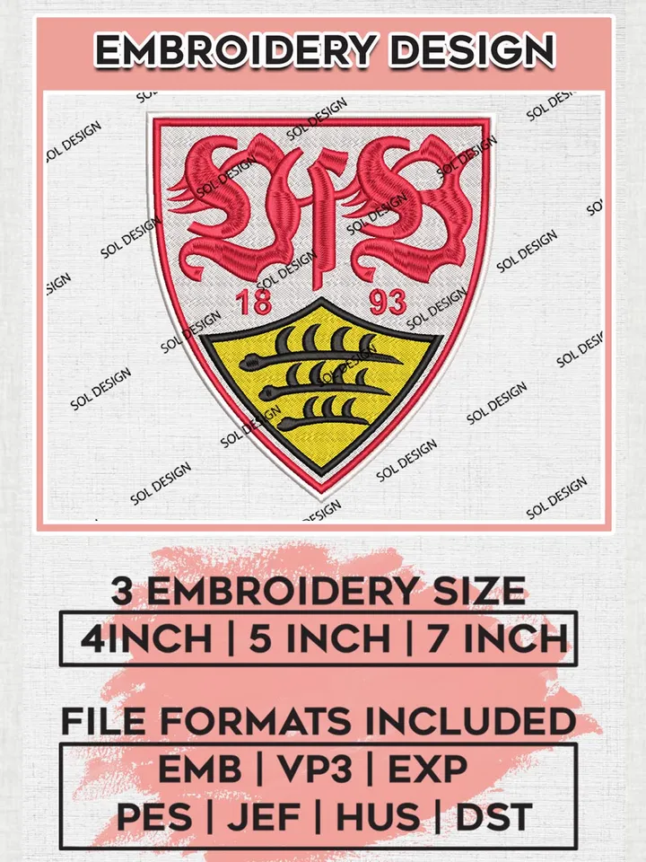 VfB Stuttgart Embroidery Design, Bundesliga Logo Embroidery, Bundesliga VfB Stuttgart Machine Embroidery, Machine Embroidery Design
