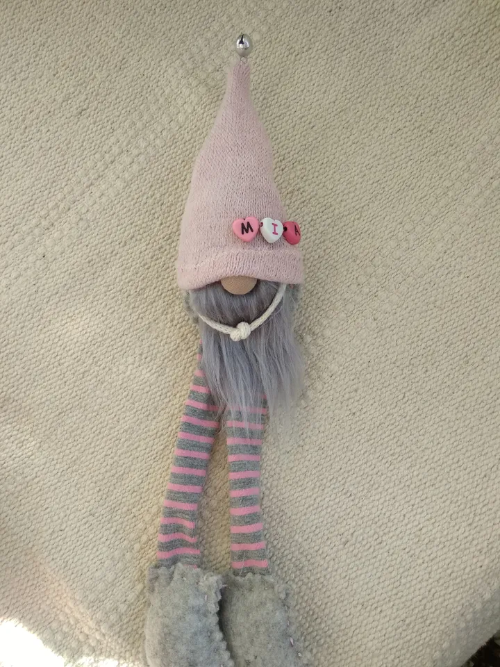 Pink and grey Gnome charm with your name