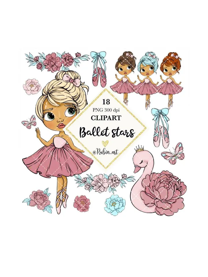 Best Ballet Girl Clipart, Ballet Doll Clipart, Ballerina Girl Clipart, Clipart Bundle, Digital Ballet Fabric, Digital Clipart, Ballerina Sticker