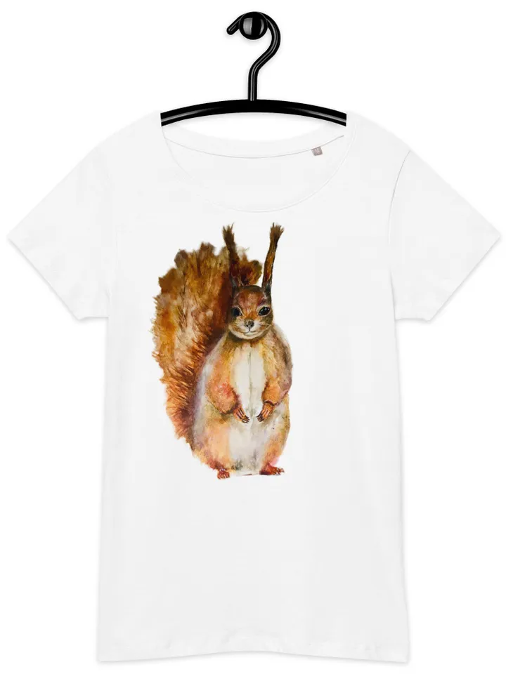 Squirrel t shirt,Women’s basic organic squirrel t-shirt,made with my original watercolour painting,unique handmade wearable gift for her