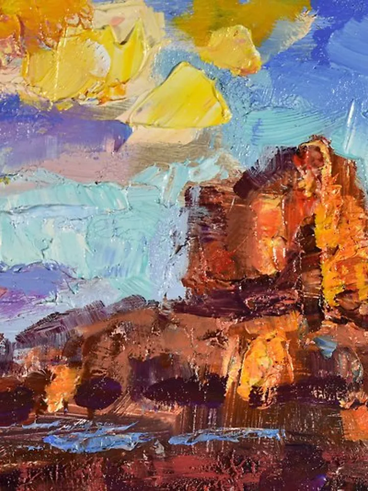 Mountains Artwork Impasto Landscape Plain Painting Original Art Sunset Arizona