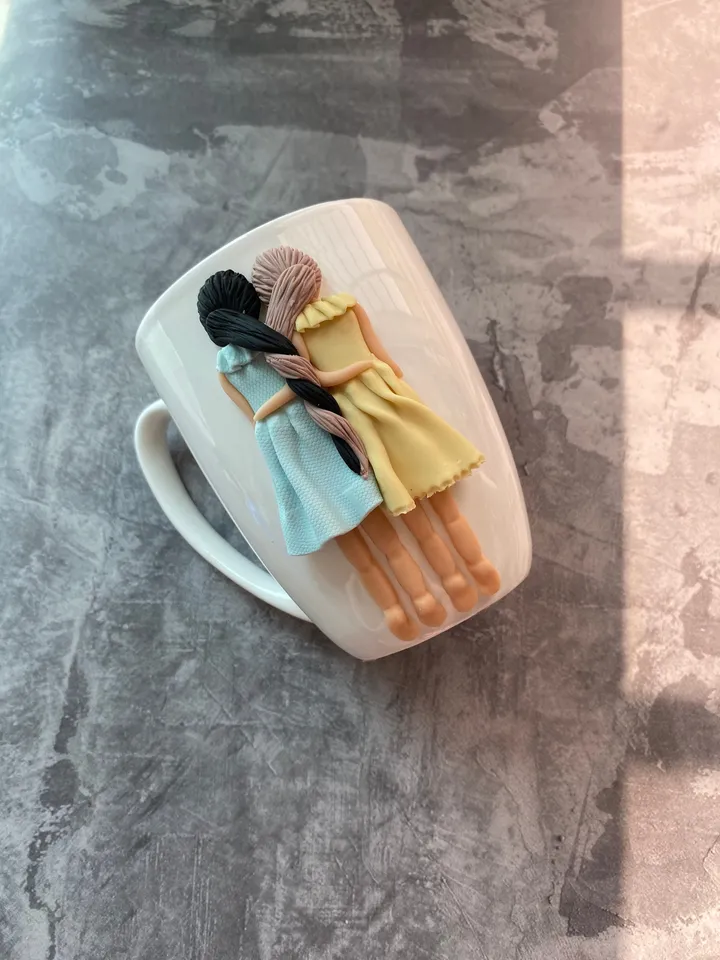 Galentines day give best friend cute mug with polymer clay decor